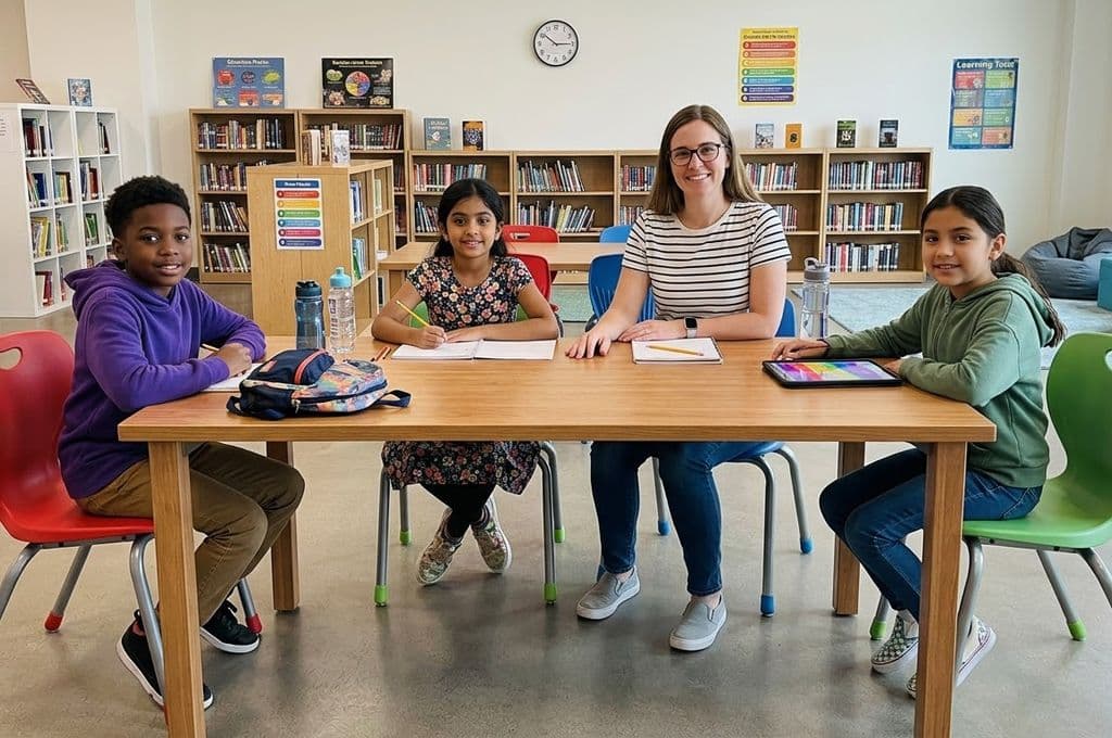 TutorShark tutor with students in a classroom