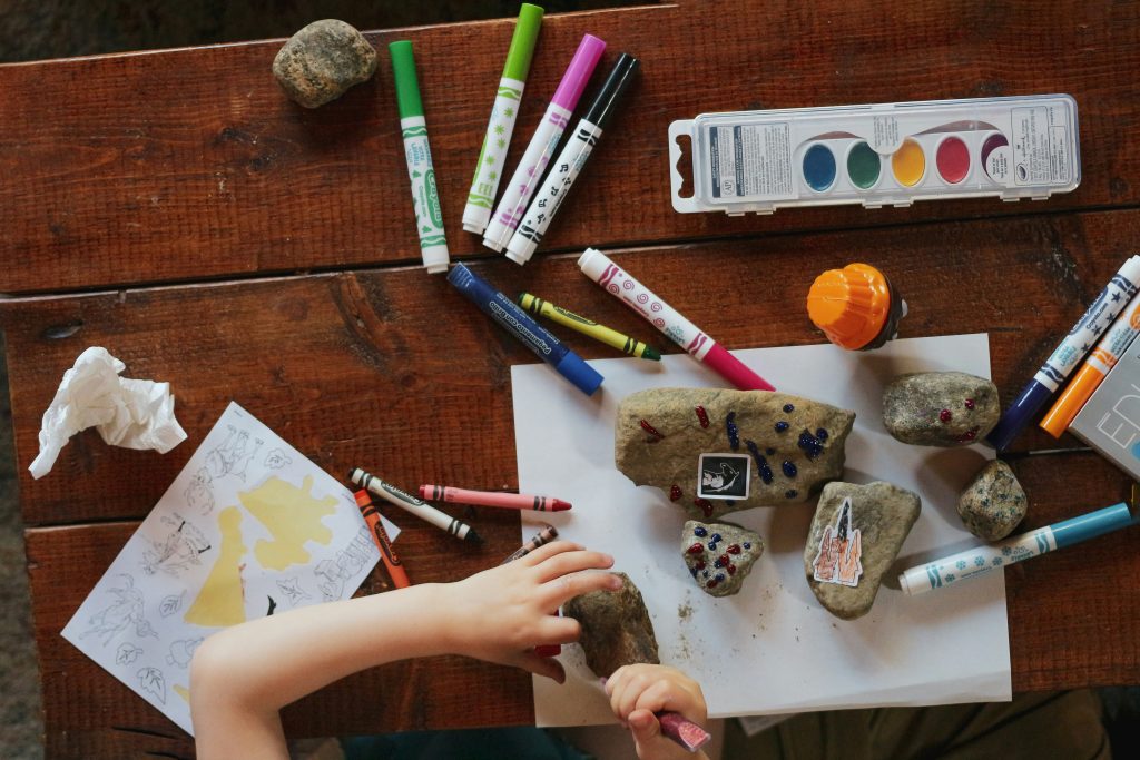 Child works on science activity at home.